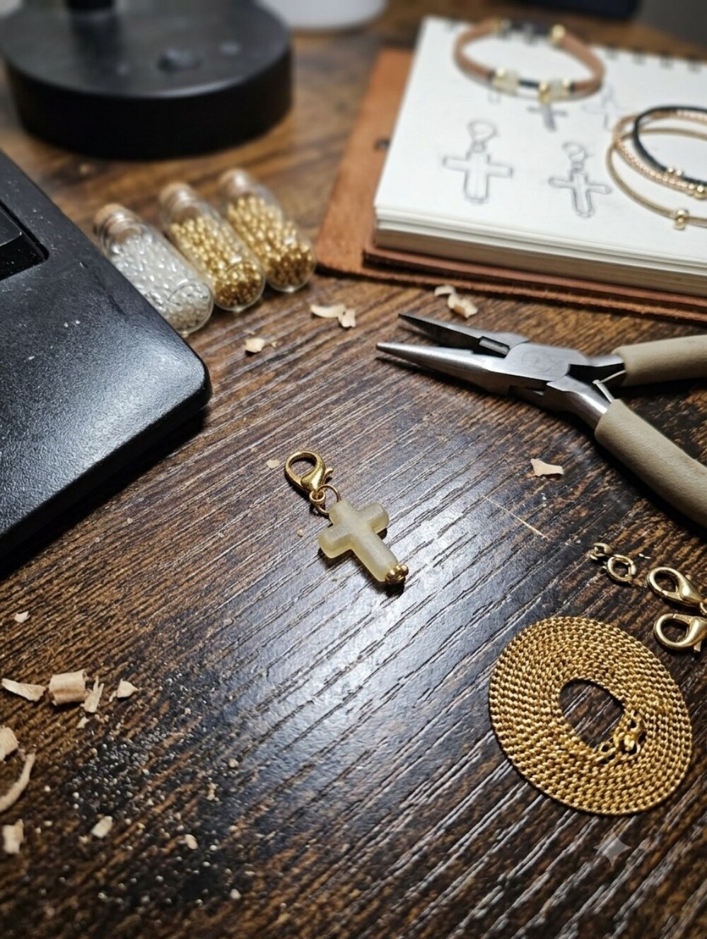 Gold Cross Charm Pendant with Lobster Clasp